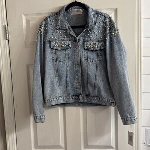 Heirloom Bridal Pearl and Rhinestone Embellished Denim Jacket
